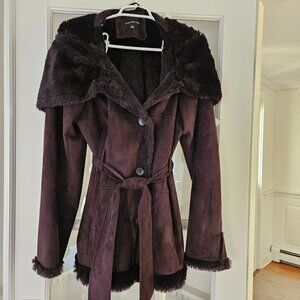 Woman's Winter Dress Coat - Dark Brown - Size L